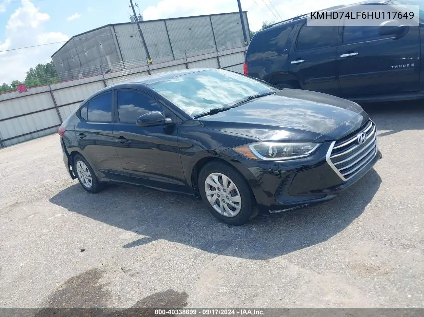 2017 Hyundai Elantra Se VIN: KMHD74LF6HU117649 Lot: 40338699