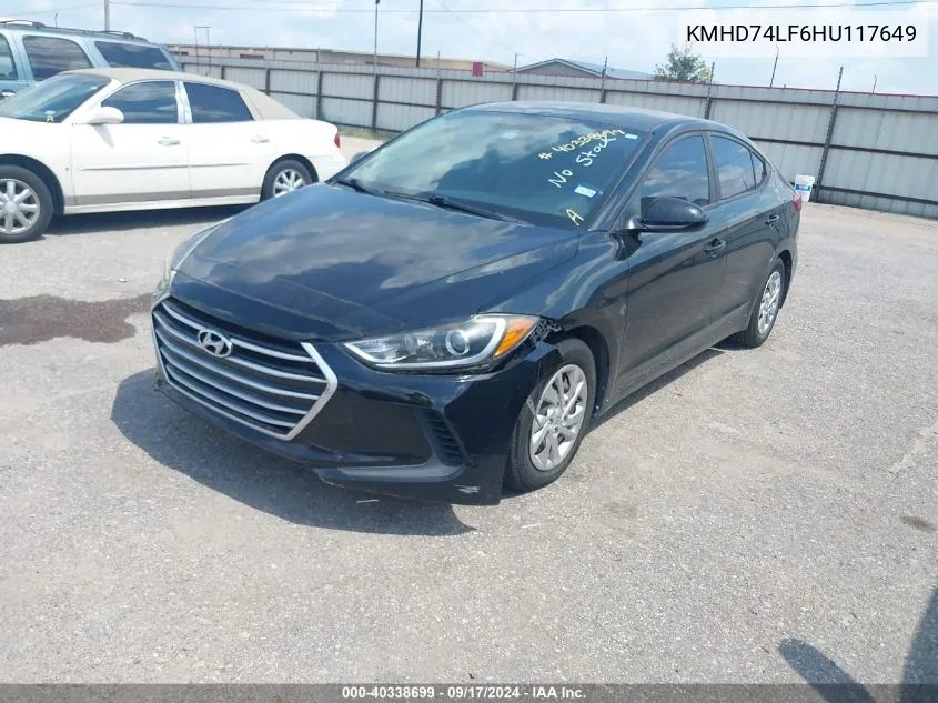 2017 Hyundai Elantra Se VIN: KMHD74LF6HU117649 Lot: 40338699