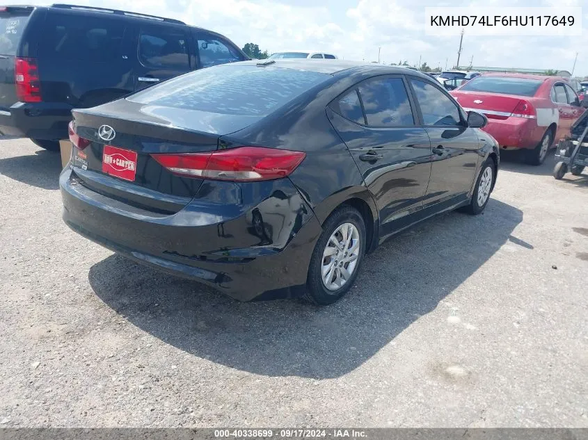 2017 Hyundai Elantra Se VIN: KMHD74LF6HU117649 Lot: 40338699