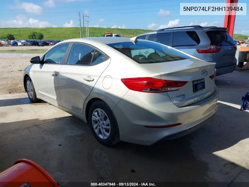 2017 Hyundai Elantra Se VIN: 5NPD74LF2HH139484 Lot: 40347948