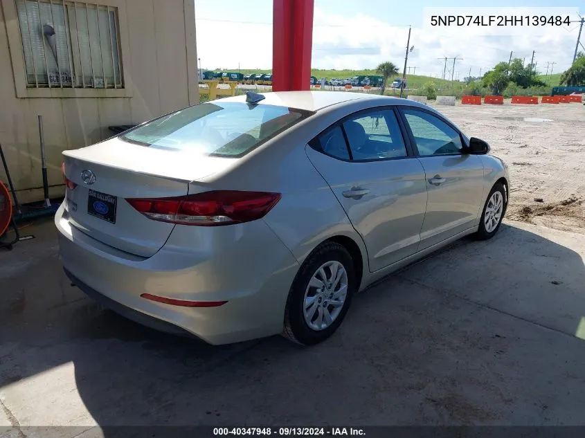 2017 Hyundai Elantra Se VIN: 5NPD74LF2HH139484 Lot: 40347948