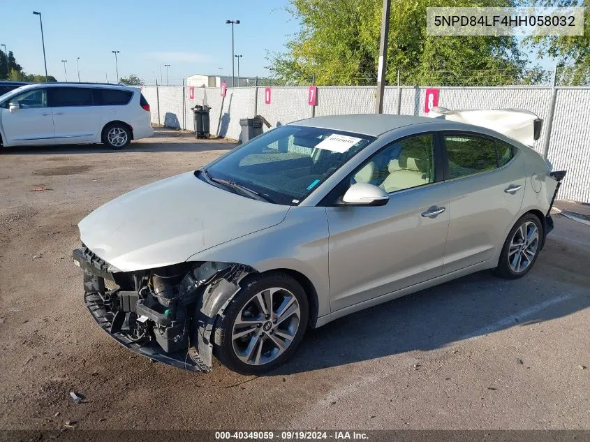 2017 Hyundai Elantra Limited VIN: 5NPD84LF4HH058032 Lot: 40349059