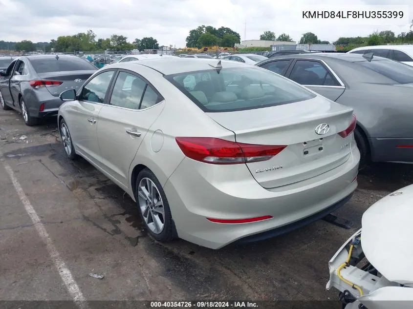 2017 Hyundai Elantra Limited VIN: KMHD84LF8HU355399 Lot: 40354726