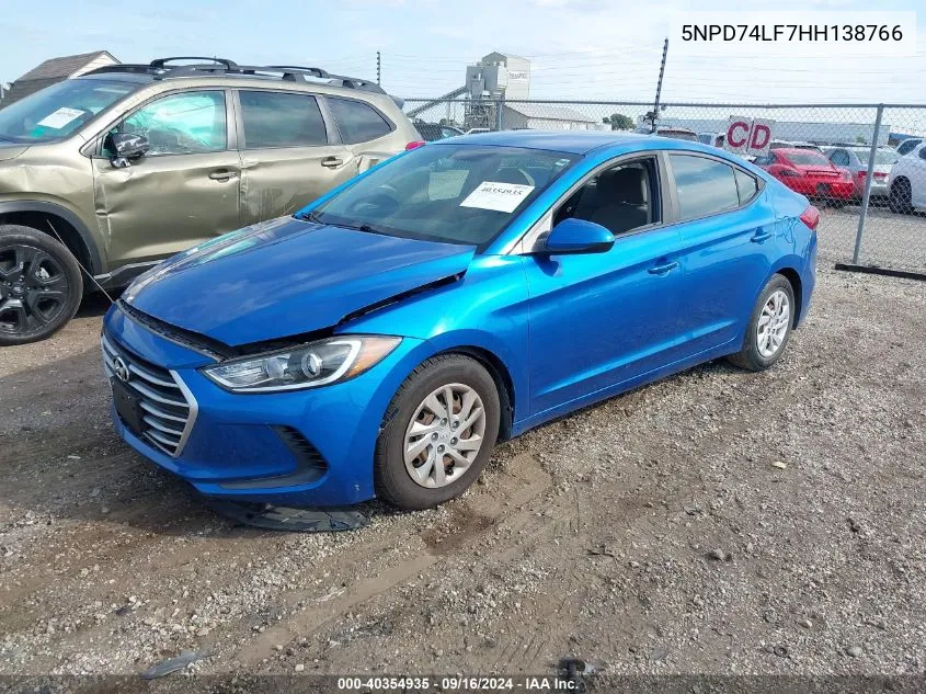 2017 Hyundai Elantra Se VIN: 5NPD74LF7HH138766 Lot: 40354935