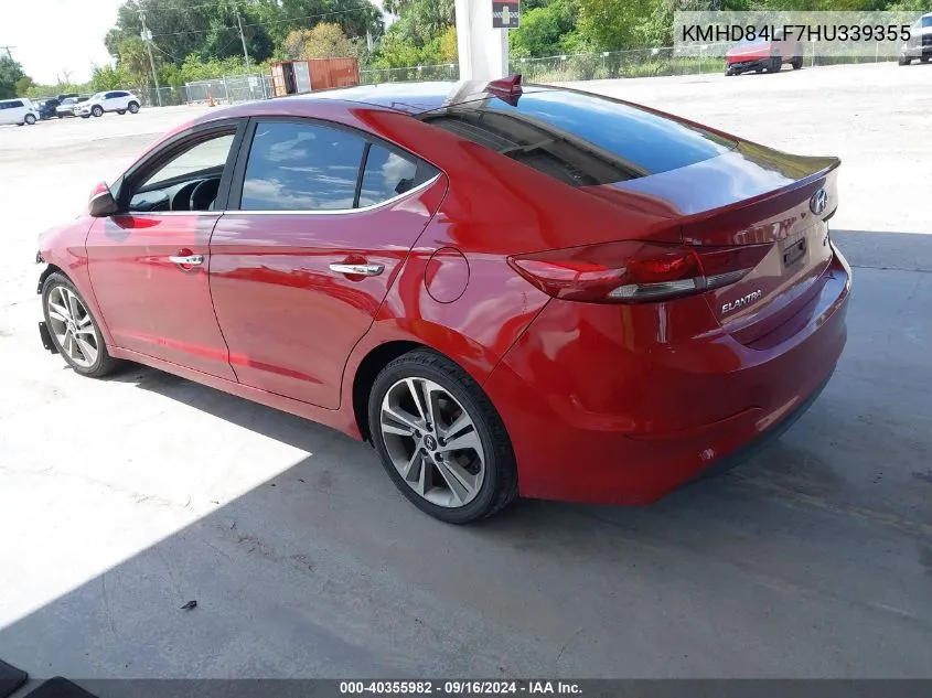 2017 Hyundai Elantra Limited VIN: KMHD84LF7HU339355 Lot: 40355982