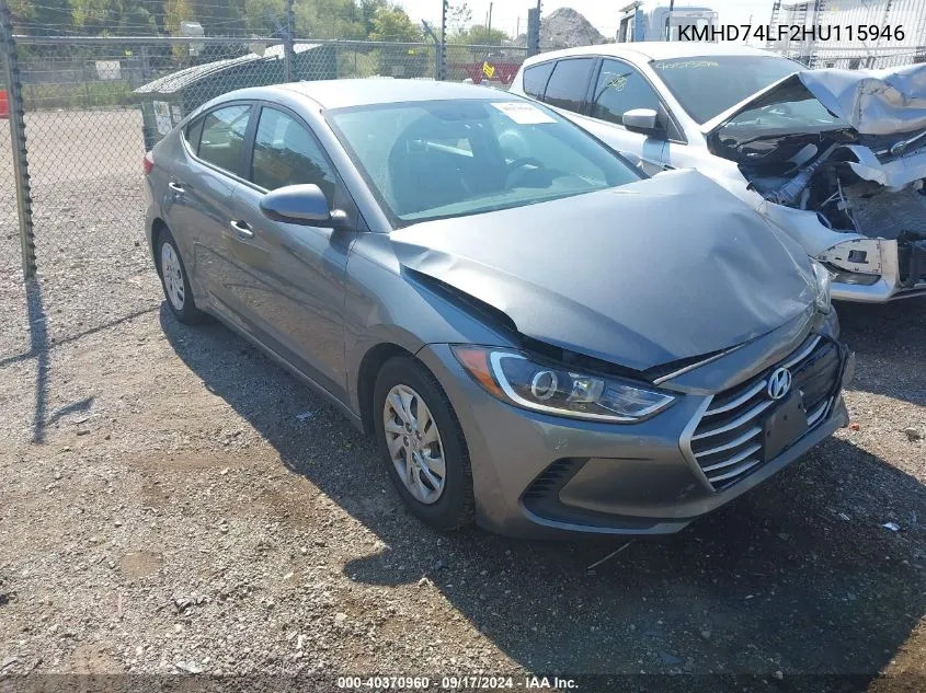 KMHD74LF2HU115946 2017 Hyundai Elantra Se