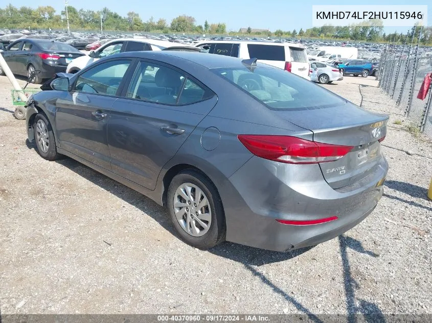 KMHD74LF2HU115946 2017 Hyundai Elantra Se