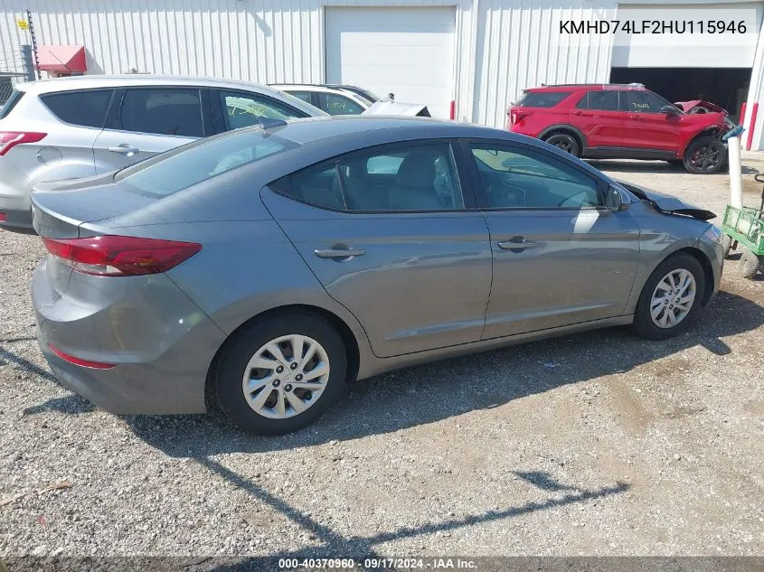 KMHD74LF2HU115946 2017 Hyundai Elantra Se