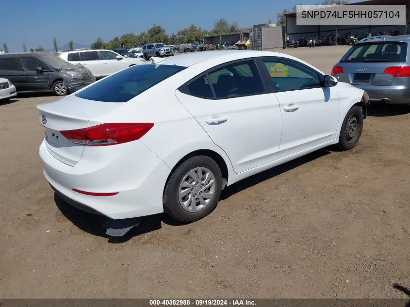 2017 Hyundai Elantra Se VIN: 5NPD74LF5HH057104 Lot: 40382988