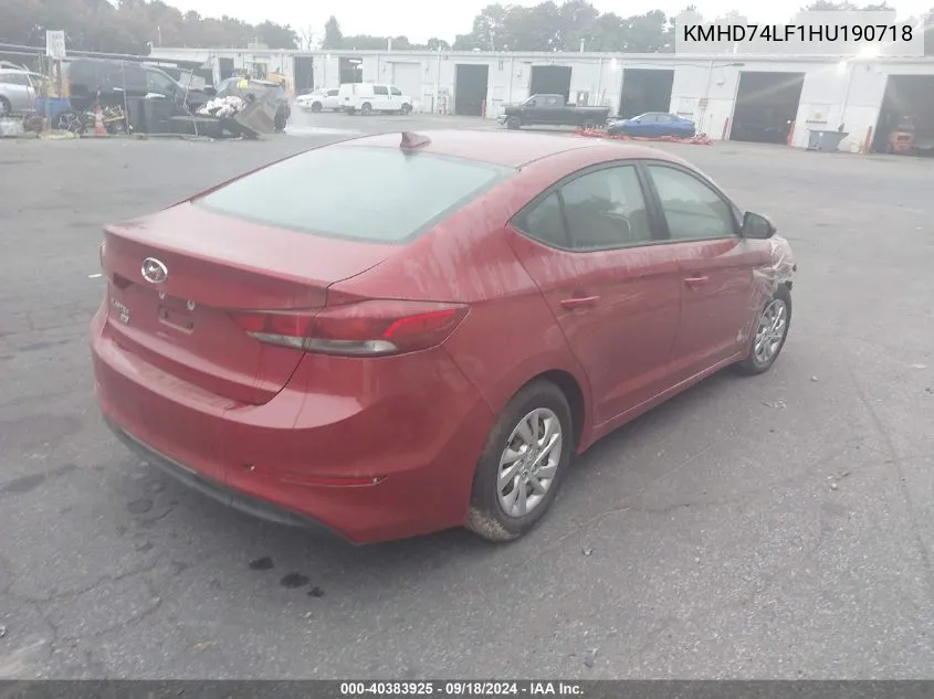 2017 Hyundai Elantra Se VIN: KMHD74LF1HU190718 Lot: 40383925