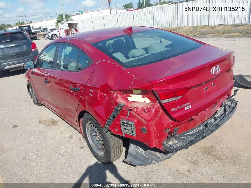 2017 Hyundai Elantra Se VIN: 5NPD74LFXHH135215 Lot: 40387994