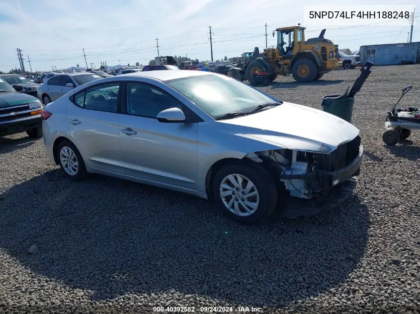 2017 Hyundai Elantra Se VIN: 5NPD74LF4HH188248 Lot: 40392582