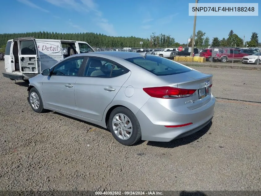 2017 Hyundai Elantra Se VIN: 5NPD74LF4HH188248 Lot: 40392582