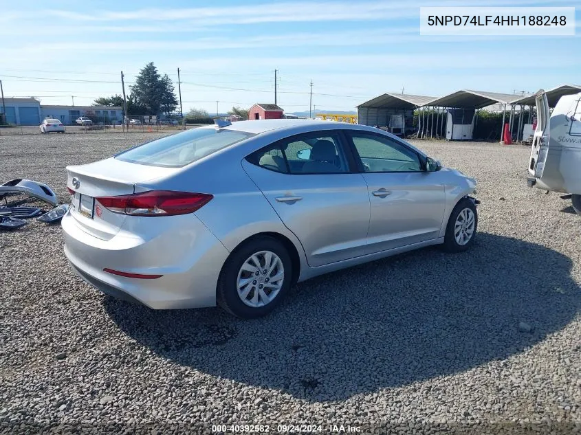 2017 Hyundai Elantra Se VIN: 5NPD74LF4HH188248 Lot: 40392582