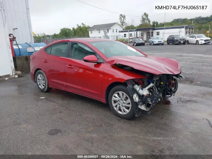 2017 Hyundai Elantra Se VIN: KMHD74LF7HU065187 Lot: 40399507