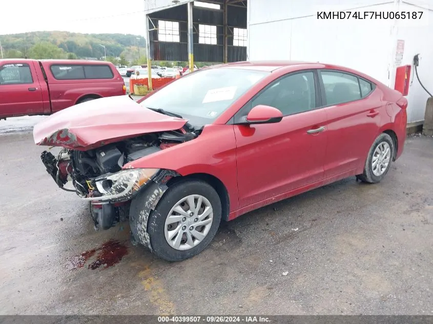 2017 Hyundai Elantra Se VIN: KMHD74LF7HU065187 Lot: 40399507