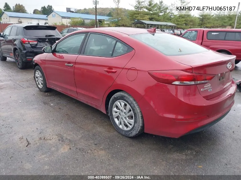 KMHD74LF7HU065187 2017 Hyundai Elantra Se