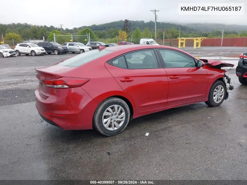 KMHD74LF7HU065187 2017 Hyundai Elantra Se