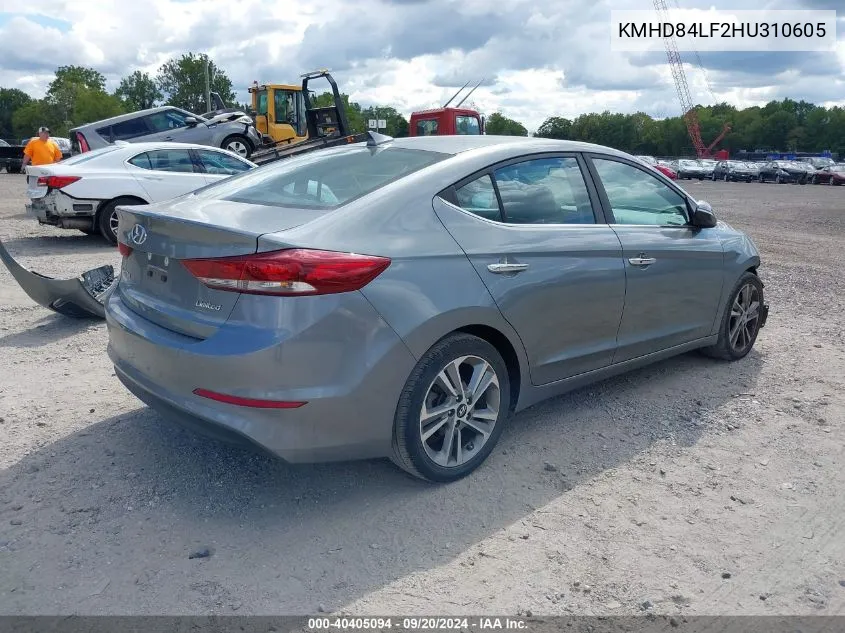 2017 Hyundai Elantra Limited VIN: KMHD84LF2HU310605 Lot: 40405094