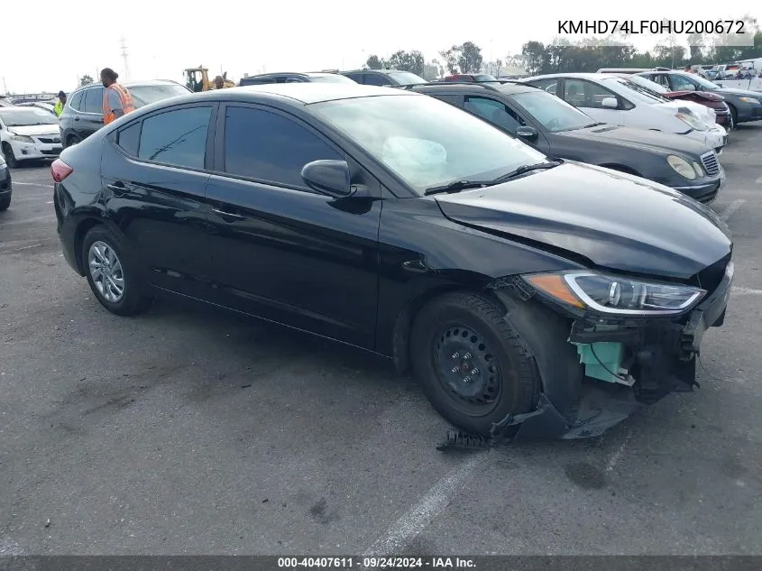 KMHD74LF0HU200672 2017 Hyundai Elantra Se