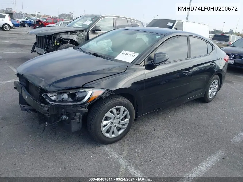 KMHD74LF0HU200672 2017 Hyundai Elantra Se