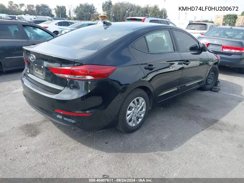 KMHD74LF0HU200672 2017 Hyundai Elantra Se