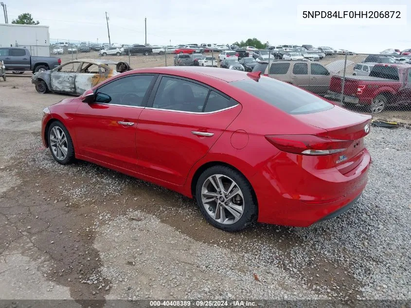 2017 Hyundai Elantra Limited VIN: 5NPD84LF0HH206872 Lot: 40408389