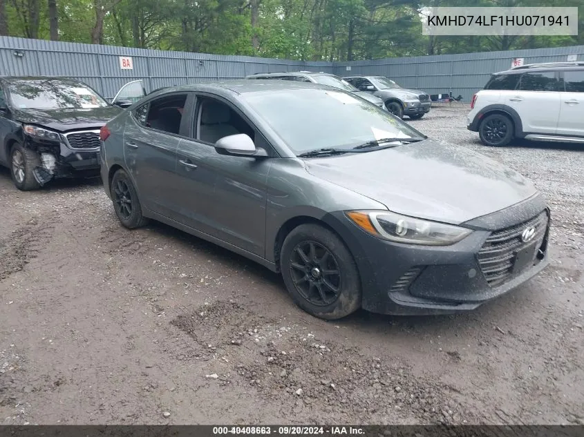 2017 Hyundai Elantra Se VIN: KMHD74LF1HU071941 Lot: 40408663