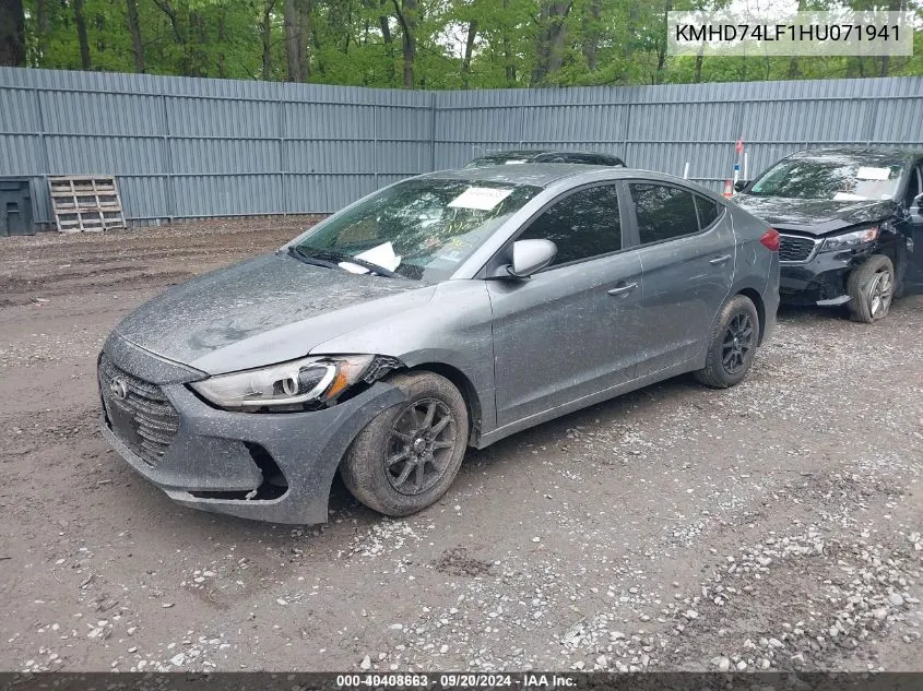 KMHD74LF1HU071941 2017 Hyundai Elantra Se