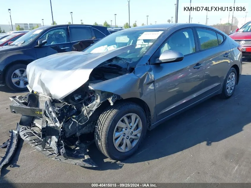 KMHD74LFXHU151836 2017 Hyundai Elantra Se