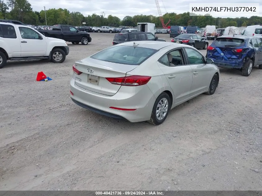 2017 Hyundai Elantra Se VIN: KMHD74LF7HU377042 Lot: 40421736