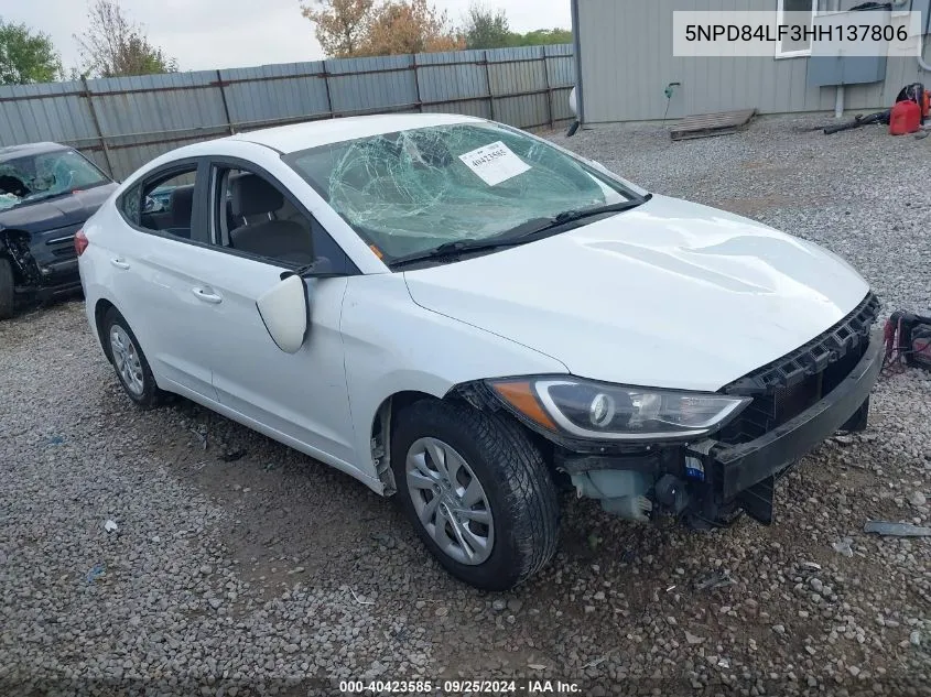 5NPD84LF3HH137806 2017 Hyundai Elantra Se