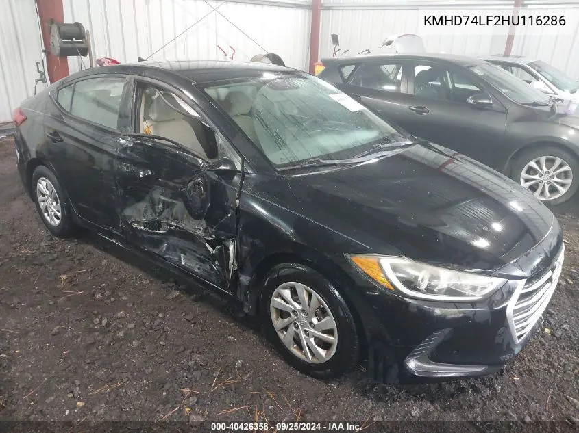 2017 Hyundai Elantra Se VIN: KMHD74LF2HU116286 Lot: 40426358