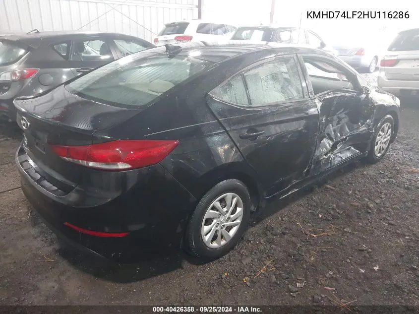 2017 Hyundai Elantra Se VIN: KMHD74LF2HU116286 Lot: 40426358