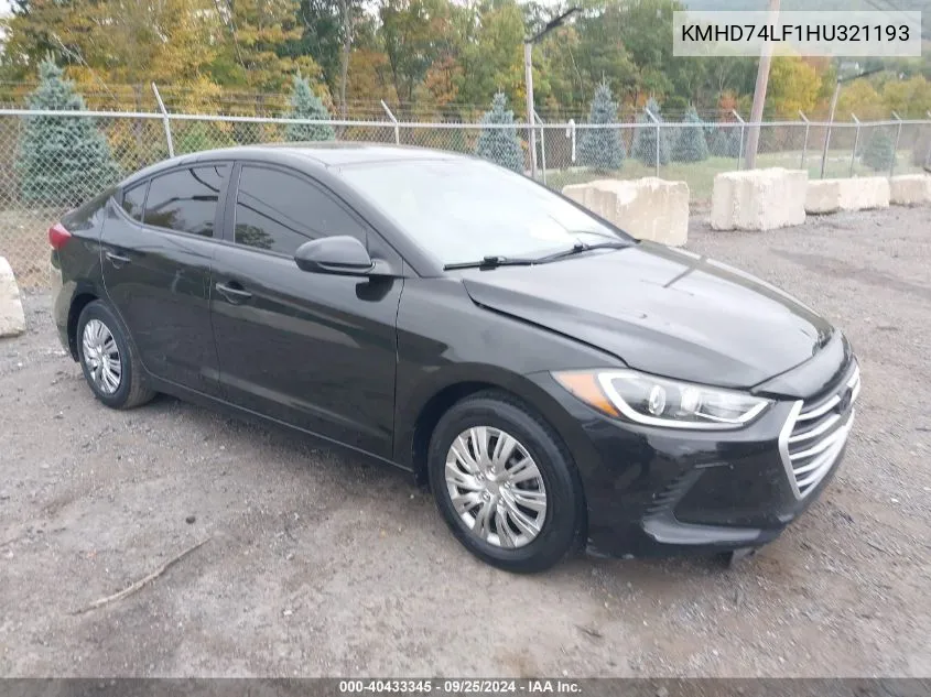 2017 Hyundai Elantra Se VIN: KMHD74LF1HU321193 Lot: 40433345