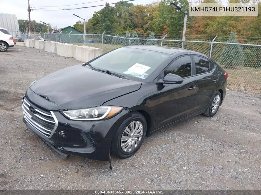 KMHD74LF1HU321193 2017 Hyundai Elantra Se