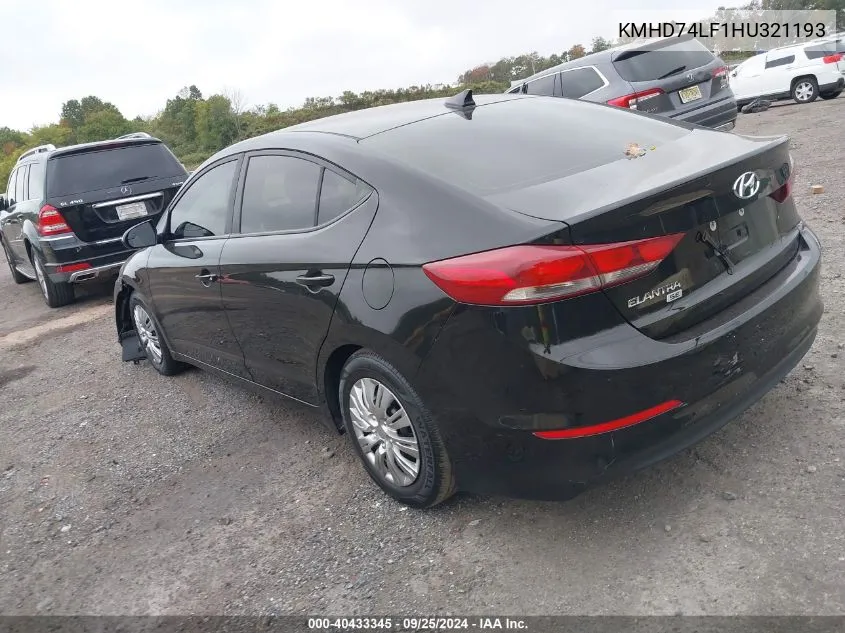 2017 Hyundai Elantra Se VIN: KMHD74LF1HU321193 Lot: 40433345