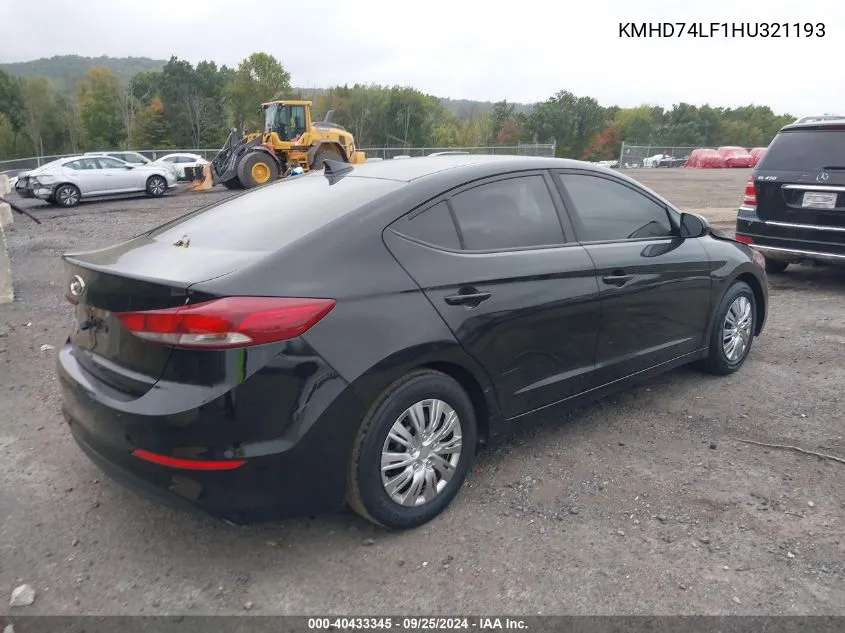 2017 Hyundai Elantra Se VIN: KMHD74LF1HU321193 Lot: 40433345