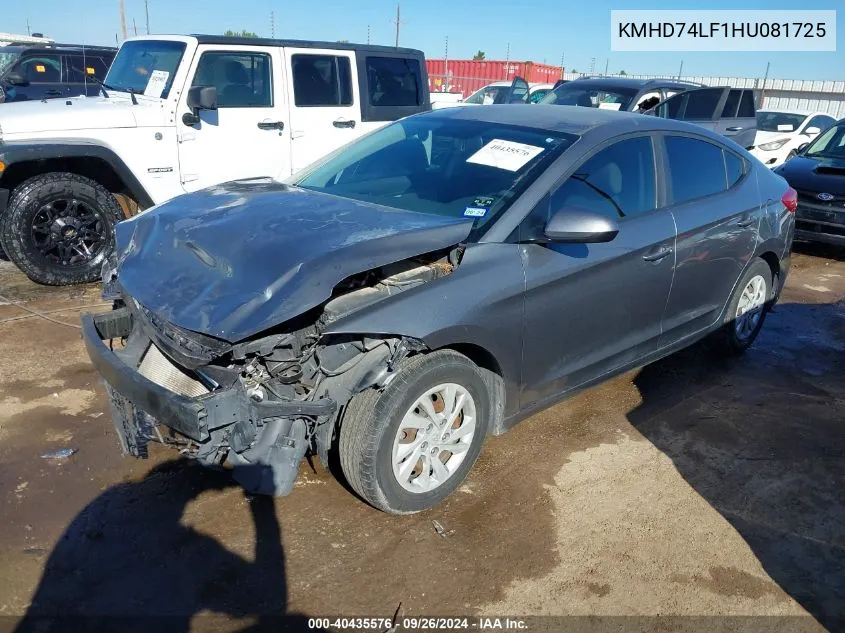 KMHD74LF1HU081725 2017 Hyundai Elantra Se