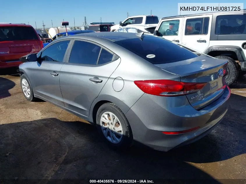 2017 Hyundai Elantra Se VIN: KMHD74LF1HU081725 Lot: 40435576