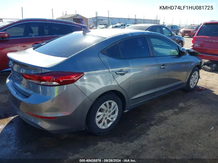 2017 Hyundai Elantra Se VIN: KMHD74LF1HU081725 Lot: 40435576