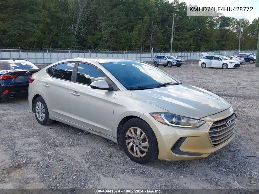 KMHD74LF4HU428772 2017 Hyundai Elantra Se