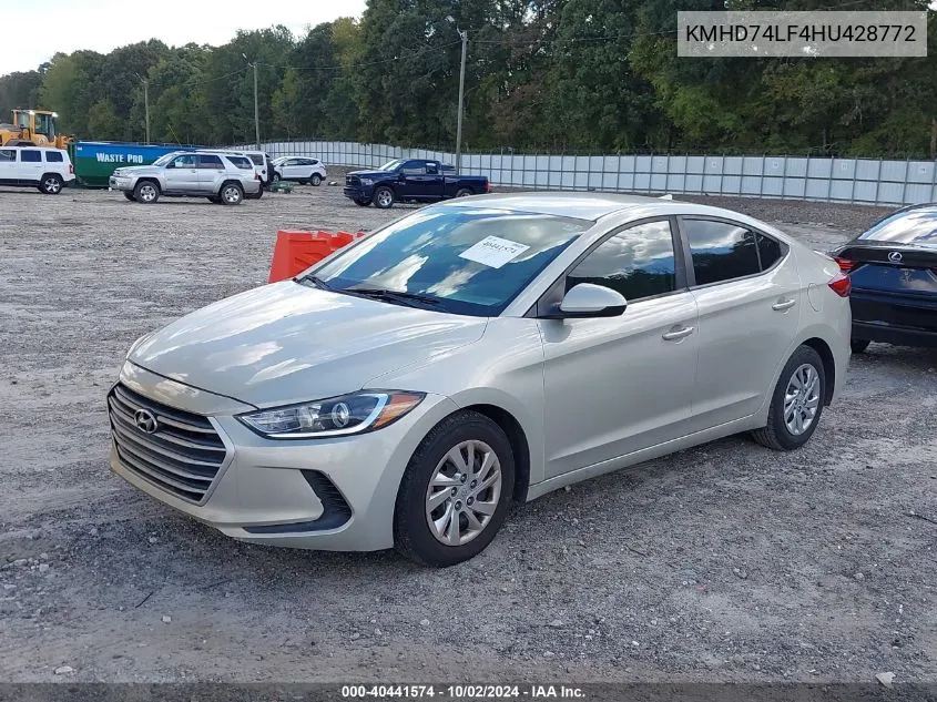 2017 Hyundai Elantra Se VIN: KMHD74LF4HU428772 Lot: 40441574