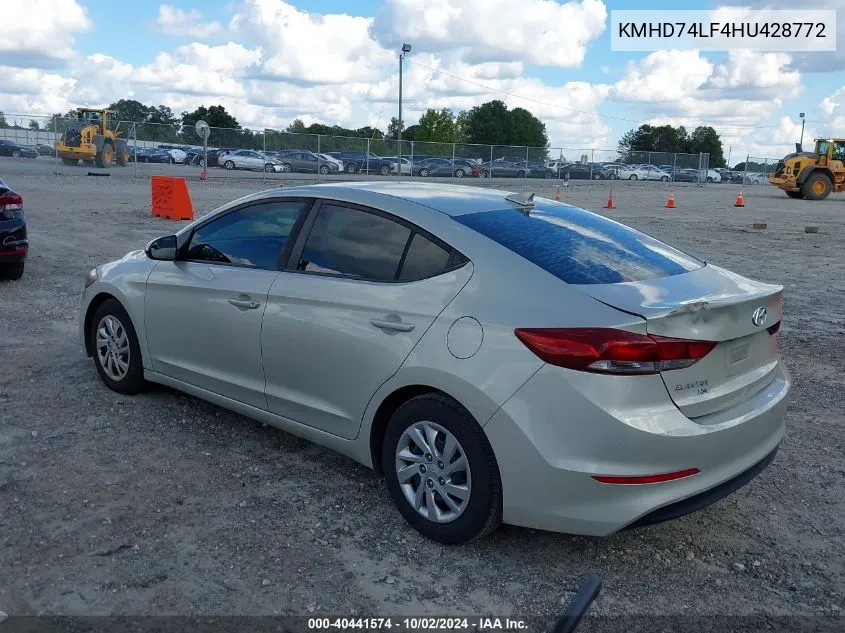 KMHD74LF4HU428772 2017 Hyundai Elantra Se