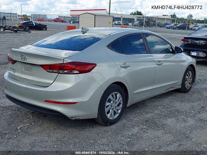 2017 Hyundai Elantra Se VIN: KMHD74LF4HU428772 Lot: 40441574