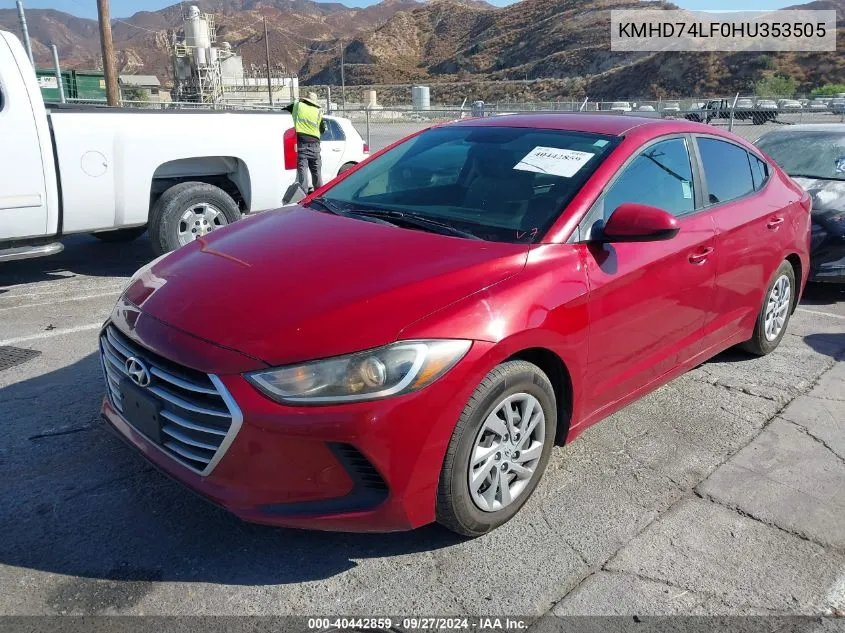 2017 Hyundai Elantra Se VIN: KMHD74LF0HU353505 Lot: 40442859