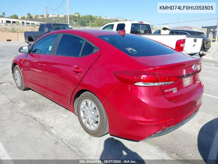 KMHD74LF0HU353505 2017 Hyundai Elantra Se