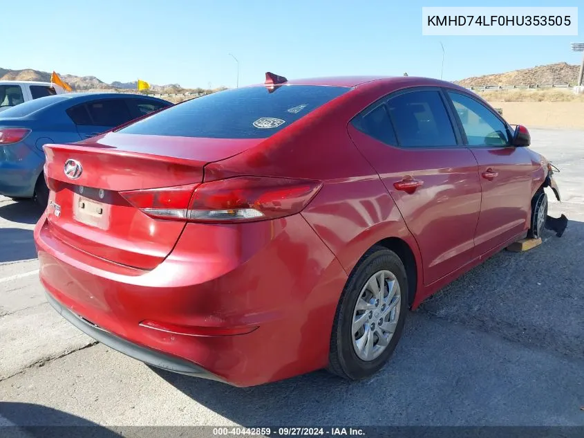 2017 Hyundai Elantra Se VIN: KMHD74LF0HU353505 Lot: 40442859