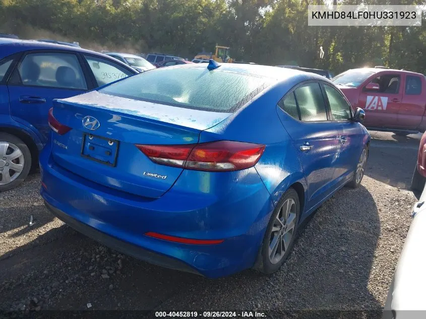 2017 Hyundai Elantra Limited VIN: KMHD84LF0HU331923 Lot: 40452819