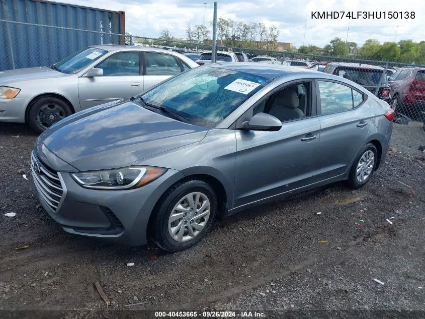 2017 Hyundai Elantra Se VIN: KMHD74LF3HU150138 Lot: 40453665